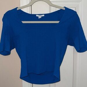 Cute blue ribbed short sleeve square neck crop top😍💙